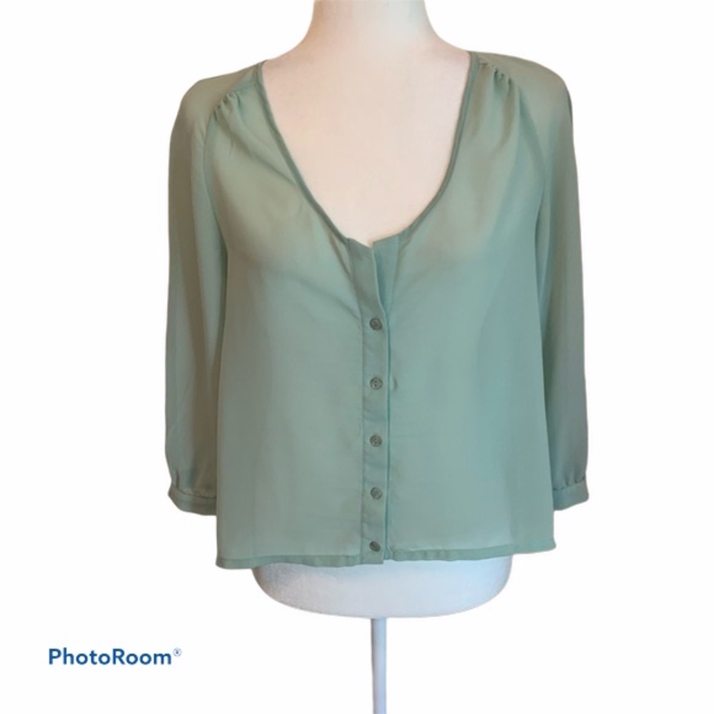 Sparkle & Fade Mint Green Sheer Cut Out Back Top Sz S